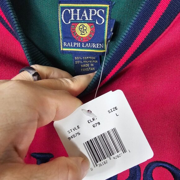 Vintage Chaps Ralph Lauren Red Preppy Sweatshirt L Collegiate 90s Y2K Deadstock - Picture 4 of 9